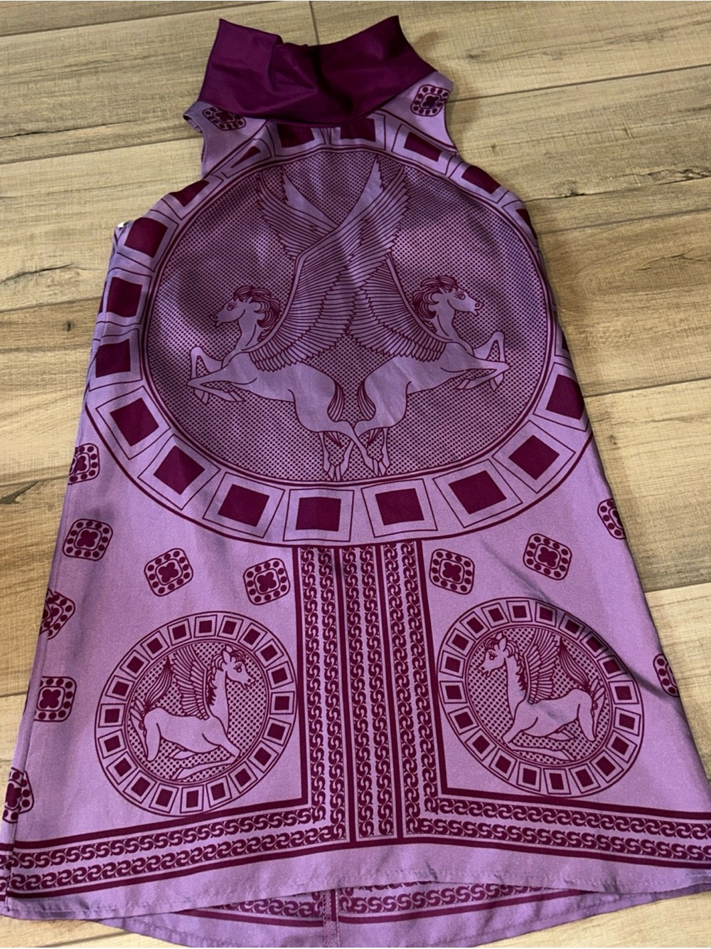 VOOM By Joy Han Halter Top Purple Pegasus Grecian Longline Art To Wear Silk S